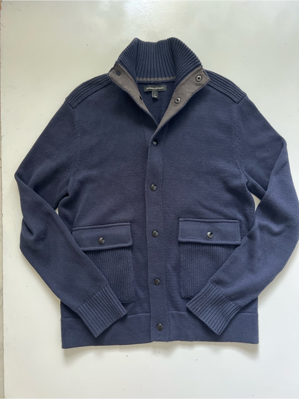 100% cotton Banana Republic Men's Navy Button-Up Knit Sweater Jacket
